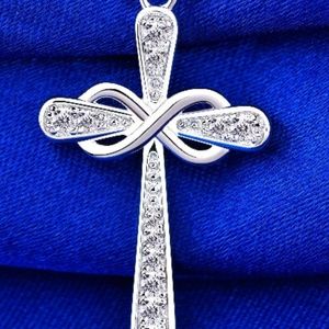 Silver + White Gold Cross Pendant and Necklace Set